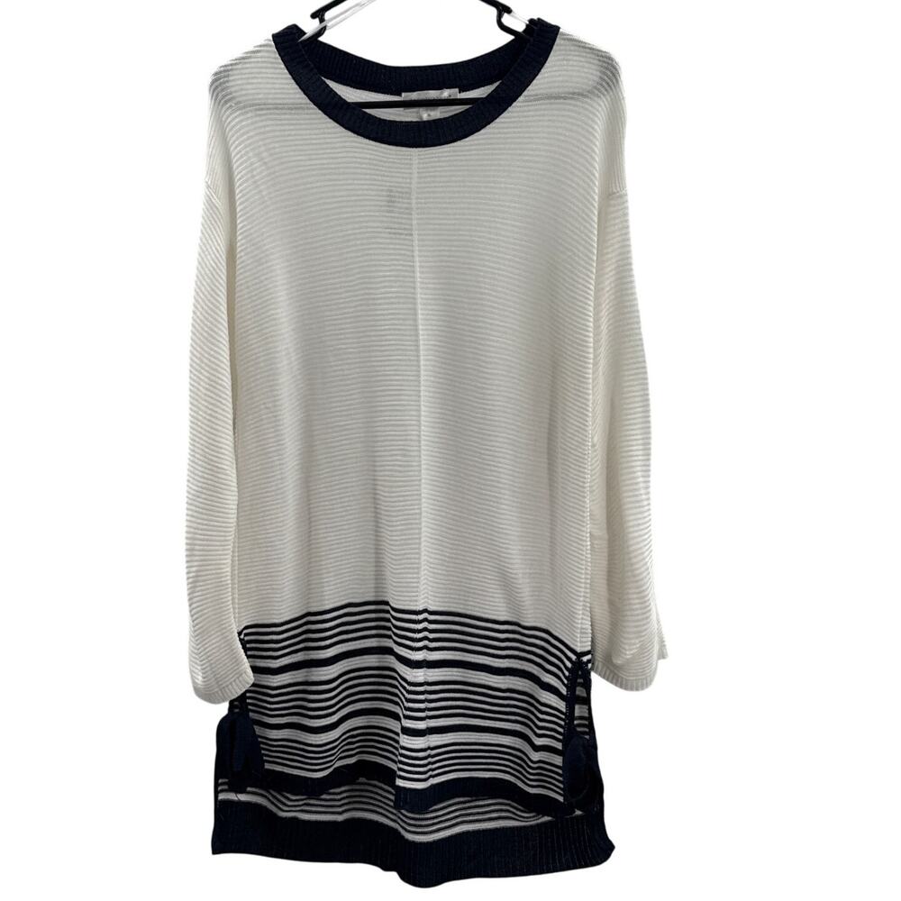 NWT Christopher Banks Split Tie Bottom Fitted Tunic White Navy XL